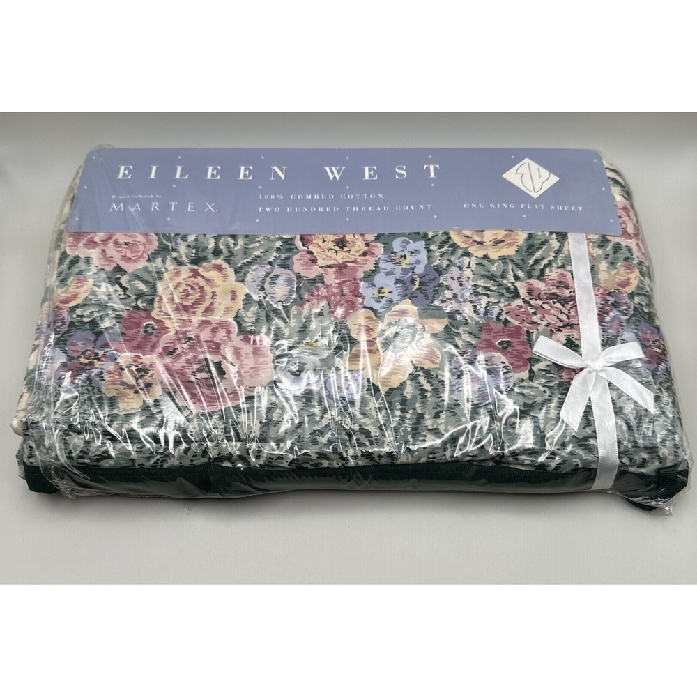 Vtg 80s Martex KING SIZE Flat Sheet Eileen West Victorian Tapestry Floral New